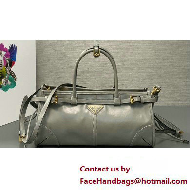 Prada Medium leather handbag with Short Handle 1BA426 Gray 2024