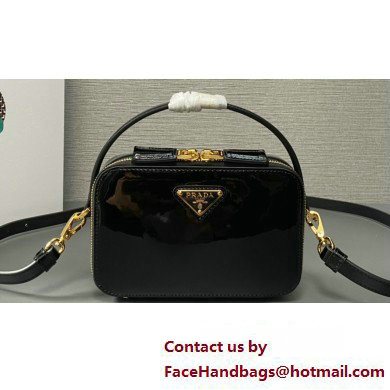 Prada Odette patent leather mini-bag 1BH206 Black 2024 - Click Image to Close