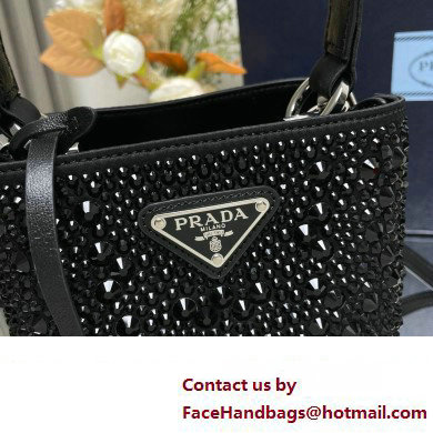 Prada Panier Satin bag with Crystals 1BA373 Black 2024