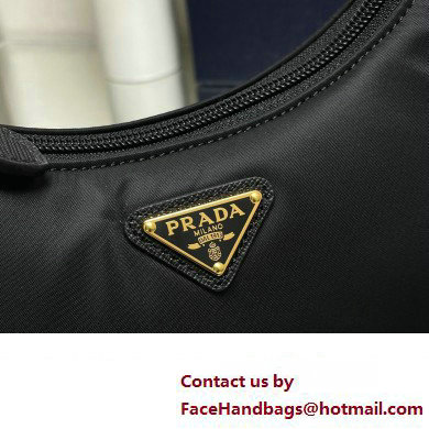 Prada Re-Edition 2000 Re-Nylon and Saffiano Mini Hobo Bag 1NE515 Black/Gold 2024