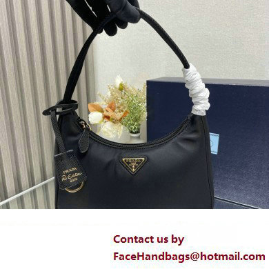 Prada Re-Edition 2000 Re-Nylon and Saffiano Mini Hobo Bag 1NE515 Black/Gold 2024