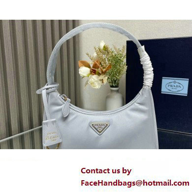 Prada Re-Edition 2000 Re-Nylon and Saffiano Mini Hobo Bag 1NE515 Pale Blue/Gold 2024 - Click Image to Close