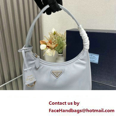 Prada Re-Edition 2000 Re-Nylon and Saffiano Mini Hobo Bag 1NE515 Pale Blue/Gold 2024