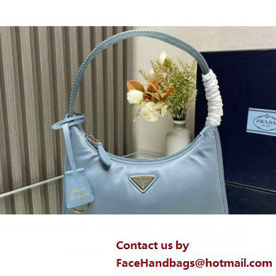 Prada Re-Edition 2000 Re-Nylon and Saffiano Mini Hobo Bag 1NE515 Sky Blue/Gold 2024