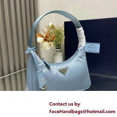 Prada Re-Edition 2000 Re-Nylon and Saffiano Mini Hobo Bag 1NE515 Sky Blue/Gold 2024