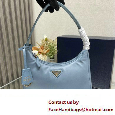 Prada Re-Edition 2000 Re-Nylon and Saffiano Mini Hobo Bag 1NE515 Sky Blue/Gold 2024