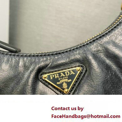 Prada Re-Edition 2005 Leather Shoulder Hobo Bag with Leather shoulder strap 1BH204 black 2024