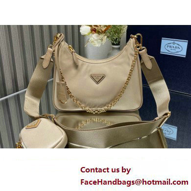 Prada Re-Edition 2005 Re-Nylon Hobo Bag 1BH204 Beige/Gold 2024