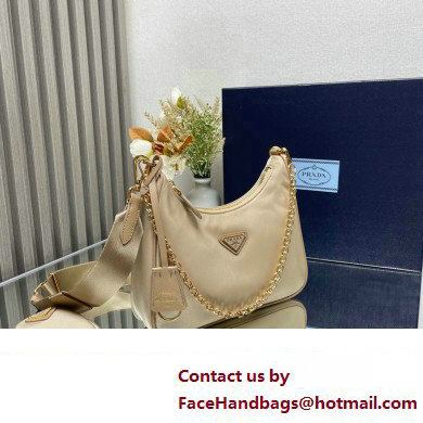 Prada Re-Edition 2005 Re-Nylon Hobo Bag 1BH204 Beige/Gold 2024