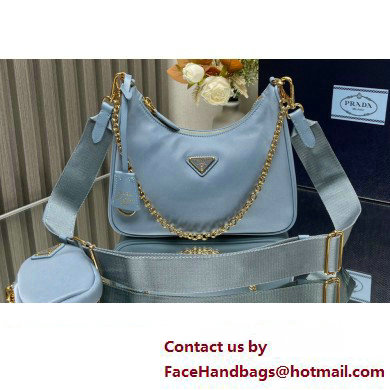 Prada Re-Edition 2005 Re-Nylon Hobo Bag 1BH204 Sky Blue/Gold 2024 - Click Image to Close