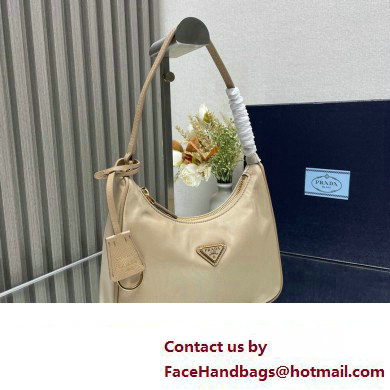 Prada Re-Edition 2005 Re-Nylon and Saffiano Mini Hobo Bag 1NE204 Beige/Gold 2024 - Click Image to Close