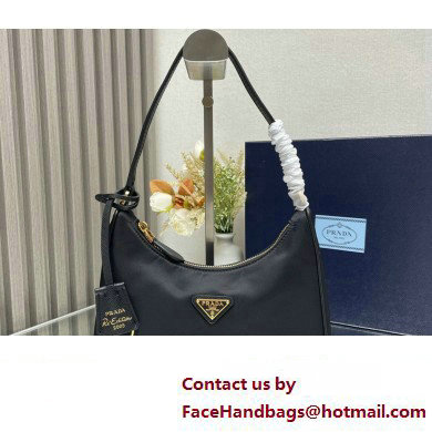 Prada Re-Edition 2005 Re-Nylon and Saffiano Mini Hobo Bag 1NE204 Black/Gold 2024