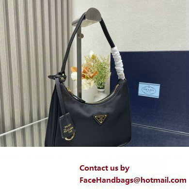 Prada Re-Edition 2005 Re-Nylon and Saffiano Mini Hobo Bag 1NE204 Black/Gold 2024