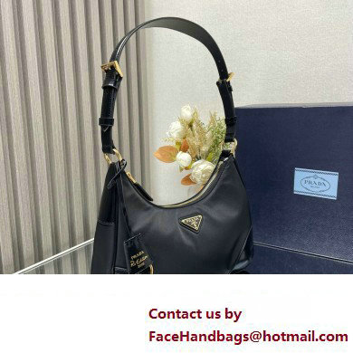 Prada Re-Nylon and Patent Leather Hobo Bag 1BC214 Black 2024