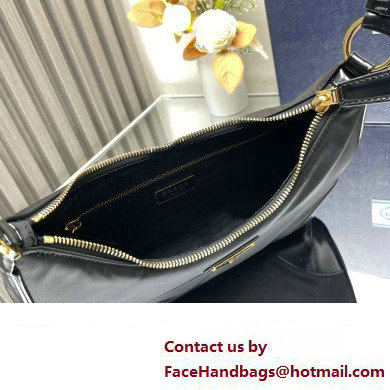 Prada Re-Nylon and Patent Leather Hobo Bag 1BC214 Black 2024