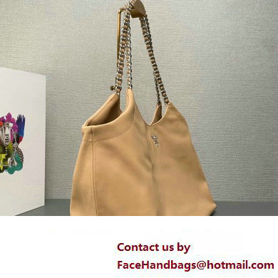 Prada Soft Calfskin Leather Chain Tote Bag 1BA638 Beige 2023