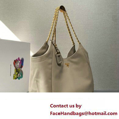 Prada Soft Calfskin Leather Chain Tote Bag 1BA638 Beige/Gold 2024 - Click Image to Close