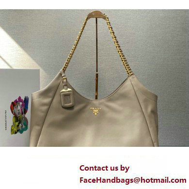 Prada Soft Calfskin Leather Chain Tote Bag 1BA638 Beige/Gold 2024