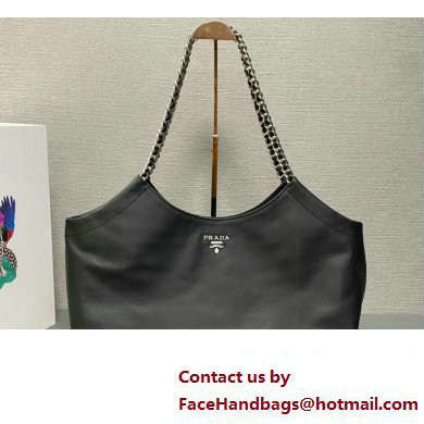 Prada Soft Calfskin Leather Chain Tote Bag 1BA638 Black 2023