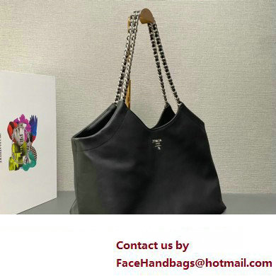 Prada Soft Calfskin Leather Chain Tote Bag 1BA638 Black 2023