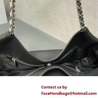 Prada Soft Calfskin Leather Chain Tote Bag 1BA638 Black 2023