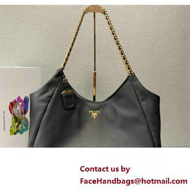 Prada Soft Calfskin Leather Chain Tote Bag 1BA638 Black/Gold 2024 - Click Image to Close