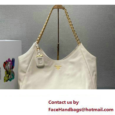 Prada Soft Calfskin Leather Chain Tote Bag 1BA638 White/Gold 2024