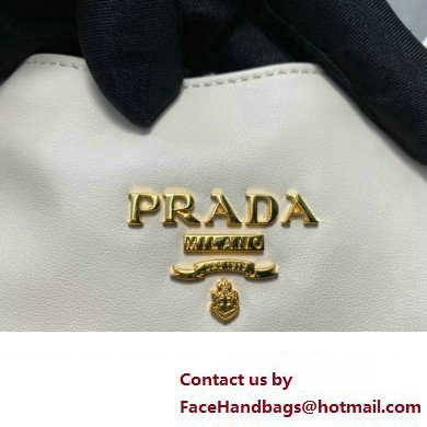 Prada Soft Calfskin Leather Chain Tote Bag 1BA638 White/Gold 2024