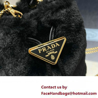 Prada shearling mini Pouch bag 1NR016 Black 2024