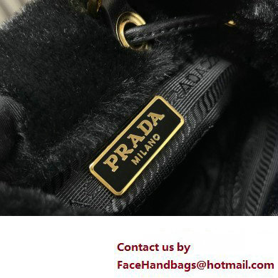 Prada shearling mini Pouch bag 1NR016 Black 2024