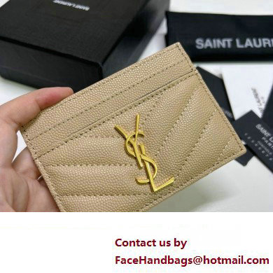 Saint Laurent Cassandre Matelasse Card Case In Grain De Poudre Embossed Leather 423291 Beige/Gold