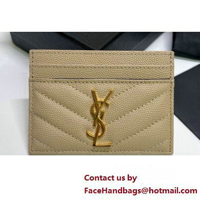 Saint Laurent Cassandre Matelasse Card Case In Grain De Poudre Embossed Leather 423291 Beige/Gold