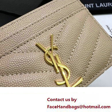 Saint Laurent Cassandre Matelasse Card Case In Grain De Poudre Embossed Leather 423291 Beige/Gold