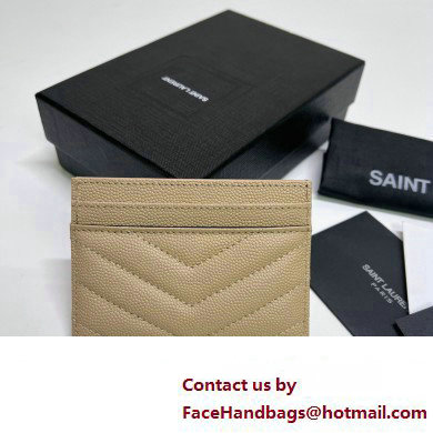 Saint Laurent Cassandre Matelasse Card Case In Grain De Poudre Embossed Leather 423291 Beige/Gold