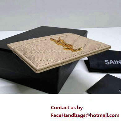 Saint Laurent Cassandre Matelasse Card Case In Grain De Poudre Embossed Leather 423291 Beige/Gold