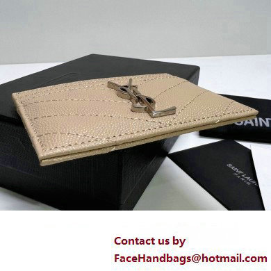 Saint Laurent Cassandre Matelasse Card Case In Grain De Poudre Embossed Leather 423291 Beige/Silver