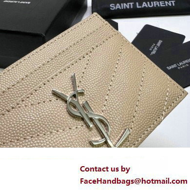 Saint Laurent Cassandre Matelasse Card Case In Grain De Poudre Embossed Leather 423291 Beige/Silver