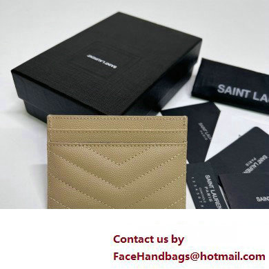 Saint Laurent Cassandre Matelasse Card Case In Grain De Poudre Embossed Leather 423291 Beige/Silver