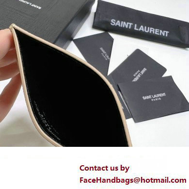 Saint Laurent Cassandre Matelasse Card Case In Grain De Poudre Embossed Leather 423291 Beige/Silver