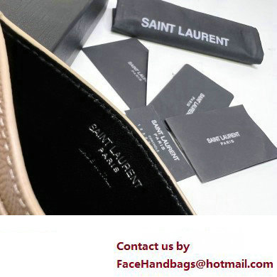 Saint Laurent Cassandre Matelasse Card Case In Grain De Poudre Embossed Leather 423291 Beige/Silver