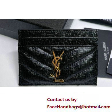 Saint Laurent Cassandre Matelasse Card Case In Grain De Poudre Embossed Leather 423291 Black/Gold