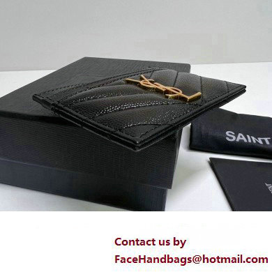 Saint Laurent Cassandre Matelasse Card Case In Grain De Poudre Embossed Leather 423291 Black/Gold