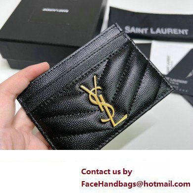 Saint Laurent Cassandre Matelasse Card Case In Grain De Poudre Embossed Leather 423291 Black/Gold