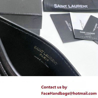 Saint Laurent Cassandre Matelasse Card Case In Grain De Poudre Embossed Leather 423291 Black/Gold