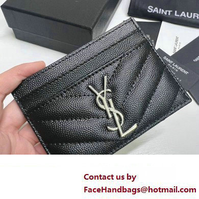 Saint Laurent Cassandre Matelasse Card Case In Grain De Poudre Embossed Leather 423291 Black/Silver