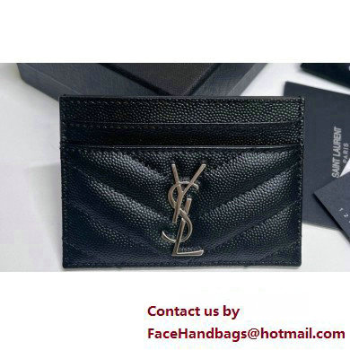 Saint Laurent Cassandre Matelasse Card Case In Grain De Poudre Embossed Leather 423291 Black/Silver