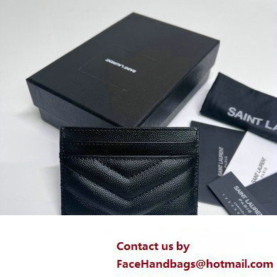 Saint Laurent Cassandre Matelasse Card Case In Grain De Poudre Embossed Leather 423291 Black/Silver