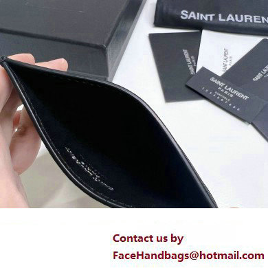 Saint Laurent Cassandre Matelasse Card Case In Grain De Poudre Embossed Leather 423291 Black/Silver