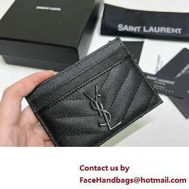 Saint Laurent Cassandre Matelasse Card Case In Grain De Poudre Embossed Leather 423291 Black