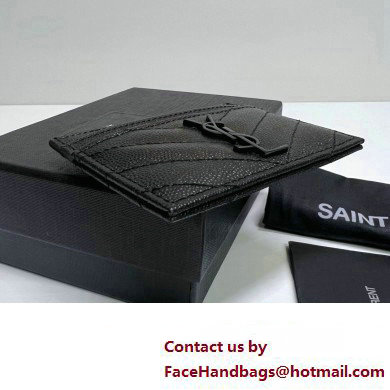 Saint Laurent Cassandre Matelasse Card Case In Grain De Poudre Embossed Leather 423291 Black